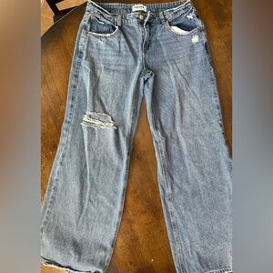 RSQ- Low Rise Baggy- Blue Wide Leg Jeans with Distressed Detail